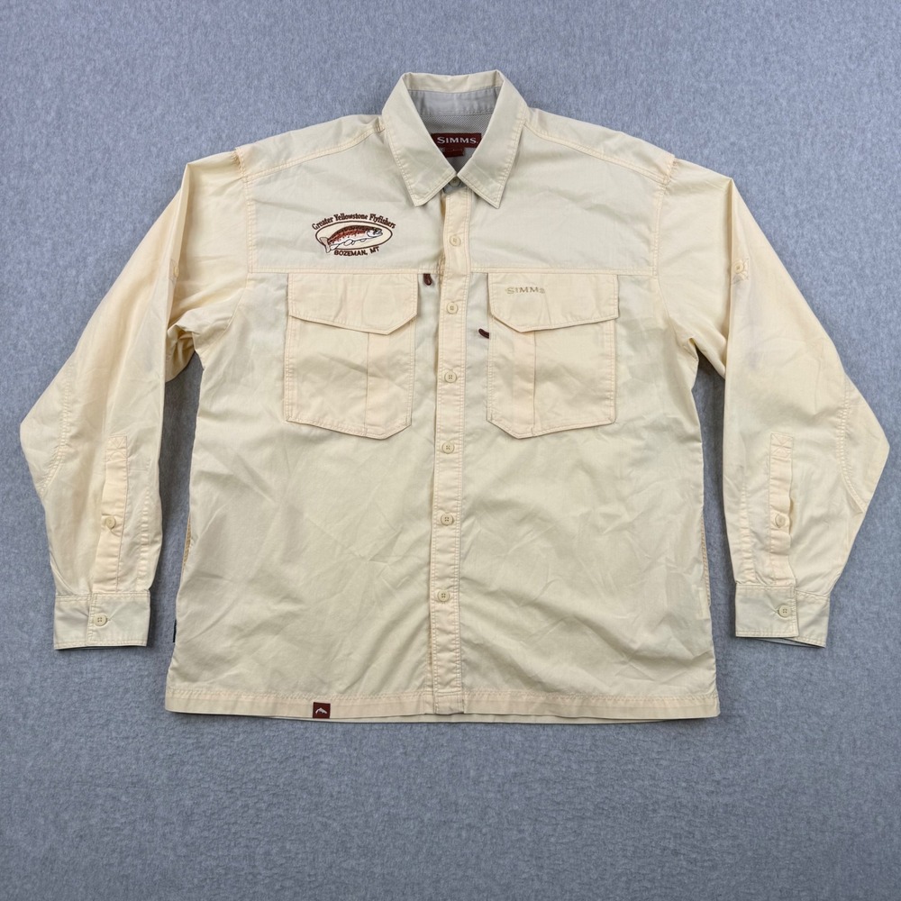 Simms Shirt Mens Large Yellow Guide Series 3XDRY Fishing Button Up Long Sleeve